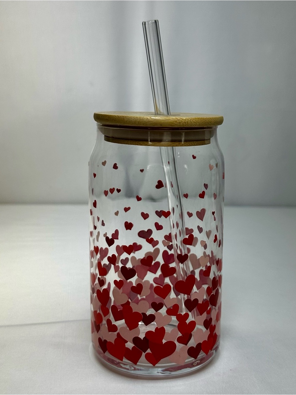 16 ounce Clear Glass shaped Mason Drinking Jar with Bamboo Lid & Glass Straw